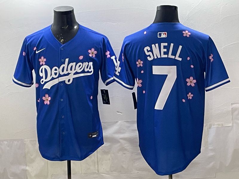 Men Nike 2026 Los Angeles Dodgers #7 Snell Blue Sakura Edition Game MLB Jersey 009->los angeles dodgers->MLB Jersey
